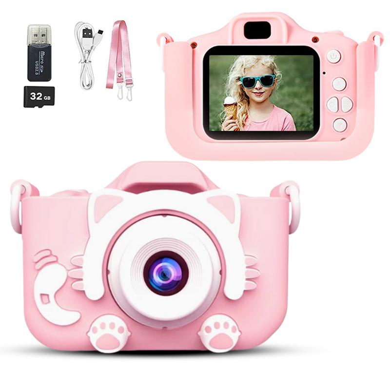 Kids Camera Toys for 3-12 Year Old Girls Boys,Children Digital Video Camcorder Camera with Cartoon Soft Silicone Cover, Best Chritmas Birthday Festival Gift for Kids - 32G SD Card Included ccd  camera