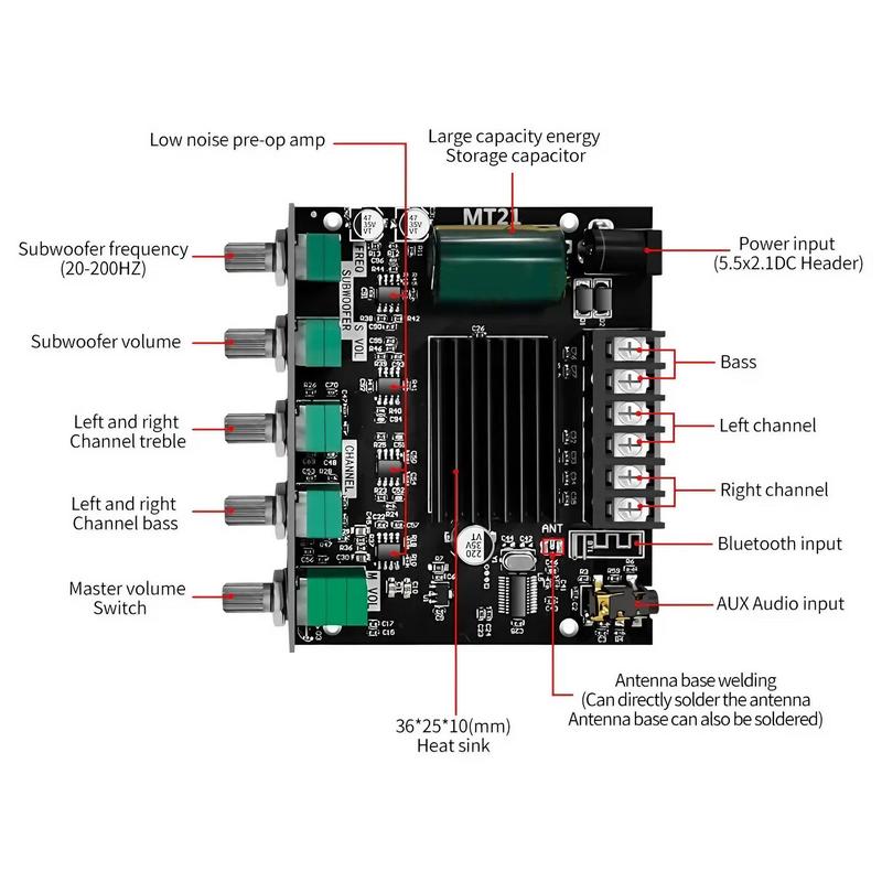 ZK-MT21 2.1 Channel Digital Amplifier Module, BT5.0 & AUX Input High & Low Bass Speaker, Audio Conversion Tool, Perfect Conversion Tool Accessories