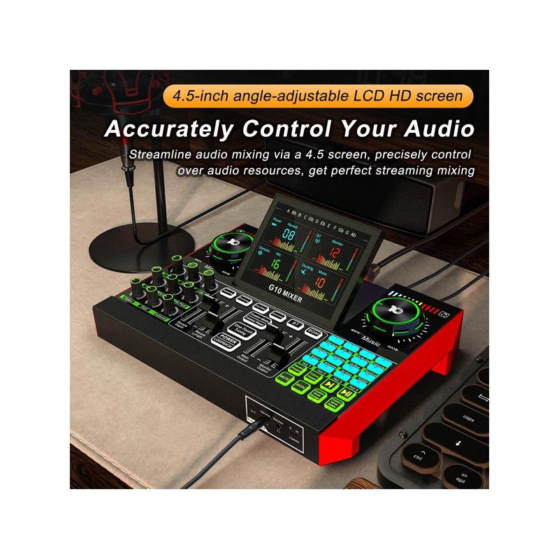 G10 Audio Interface, Podcast Equipment, Live Sound Card For Streaming, 48V Phantom Power, Sound Board, Voice Changer, Audio Mixer With Sound Card For PC Recording Gaming Singing