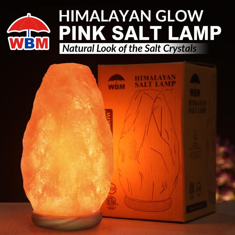 WBM USB Himalayan Salt Lamp with Touch Dimmer Control, Wooden Base, LED Bulb, 5-7lbs Cable Lights