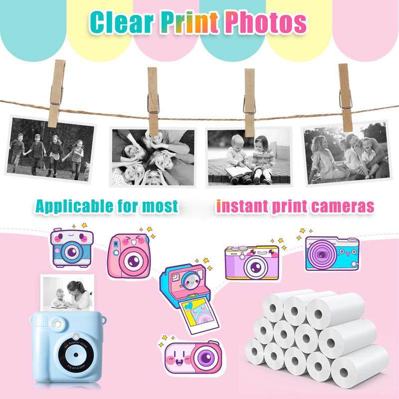 12 Rolls Instant Print Paper for Instant Camera Print-Thermal Print Refill Paper Rolls Photo Print HD Printing for Most Instant Camera,Accessories