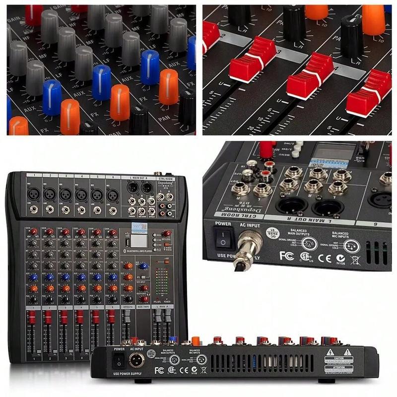 6 Channel Audio Mixer Sound Mixing Console With USB, PC Recording Input, XLR Microphone Jack, 48V Power, RCA Input Output For DJ Studio Streaming Stage Perfomance For Professional And Beginners