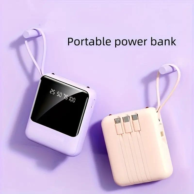 Portable Power Bank, 10000mAh Personalized Power Bank with 4 Cables, Smartphone Portable External Battery Charger for iPhone & Samsung