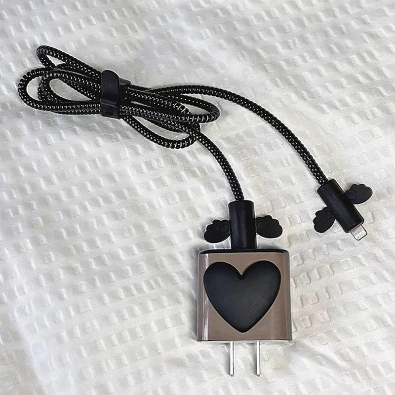 Heart Shaped Decor Pattern Charger & Data Cable Protector, Decorative Charger & Data Cable Protective Case, Phone Accessories for iPhone 18W & 20W Charger