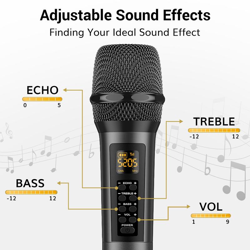 TONOR Wireless Microphone with Treble Bass Echo, Dynamic Handheld Singing Mic with Receiver for Stage Wedding Karaoke Machine PA System Speaker Amp Mixer, 30 UHF Adjustable Frequencies