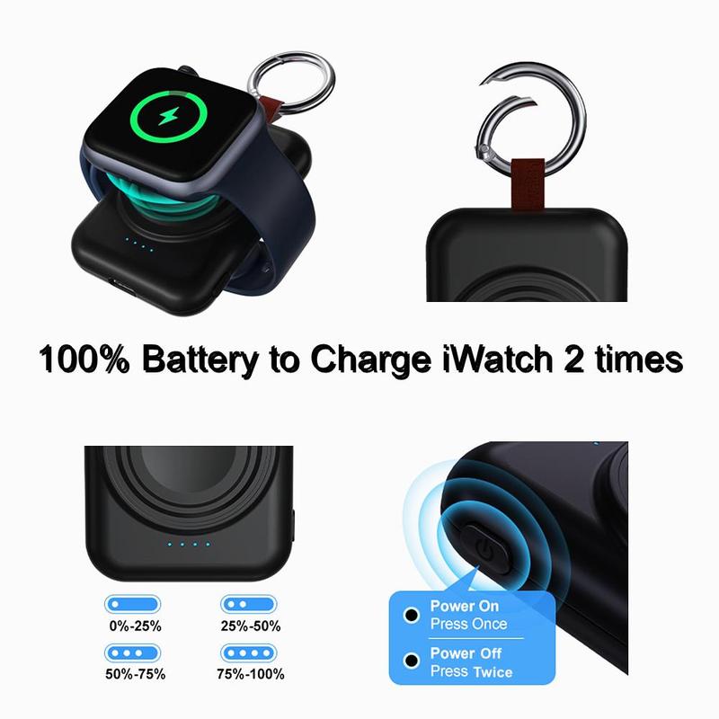 1800mAh Wireless Smartwatch Charger, USB Rechargeable Smartwatches Protable Charger for Outdoor Travel, Portable Charger for Smart Watch, Compact Power Bank for Apple Watch Series 9 8 7 6 5 4 3 2 SE Ultra