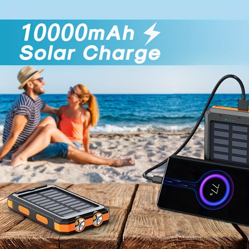 10000mAh Portable Solar Outdoor Emergency Battery Panel Charger with Flashlight Lighting USB Compass, Power Backup Battery Pack