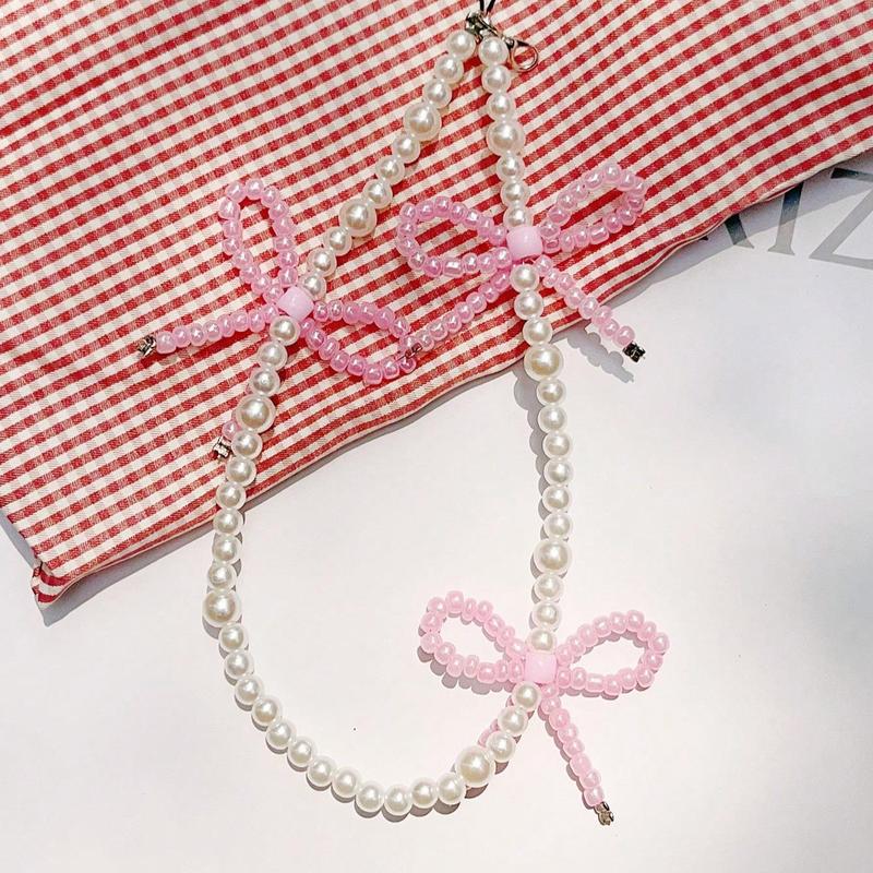 Cute Faux Pearl Decor Phone Lanyard, Bowknot Design Phone Strap, Phone Accessories for Women & Girls, Compatible with Apple Samsung Huawei