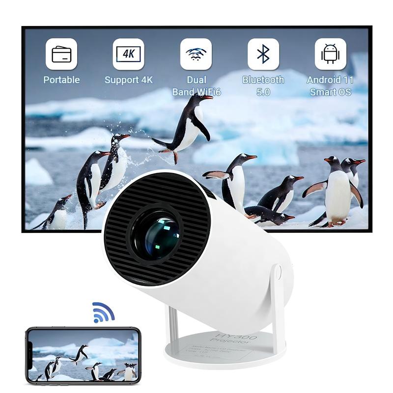 HY300 PRO Projector Portability,4K 1080P HD WiFi6 Bluetooth Protable Projector with Android TV 11.0, 180 Degree Flip,Video Projector Home & Outdoor Use Christmas and New Year Gifts