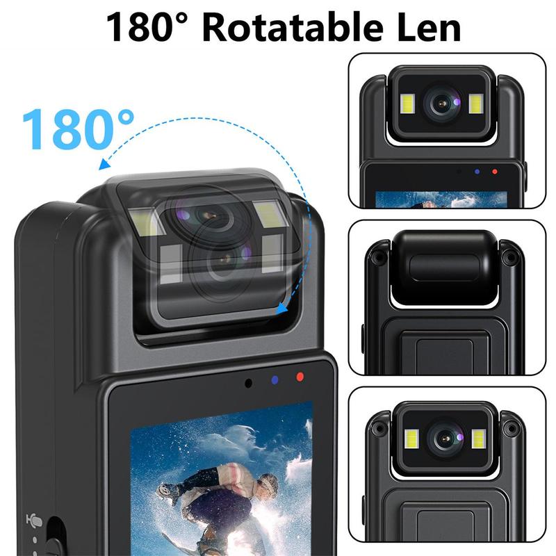 1080P Mini Body Camera, Wearable Body Camera, Pocket Video Recorder with 180° Rotatable Lens, Sports DV for Outdoor, Travel, Law Enforcement