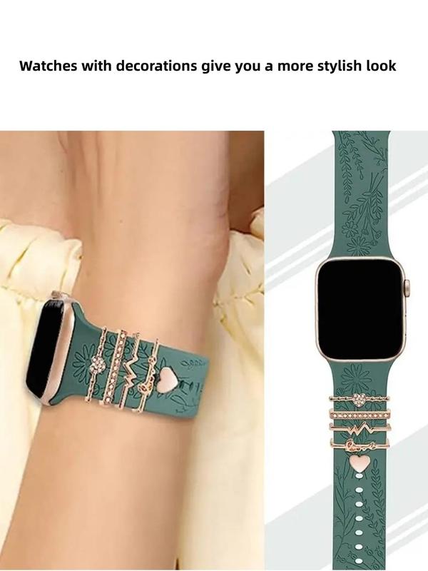 Heart Letter Rhinestone Decor Alloy Watchband Ring As Gift, 2024 New Stylish Compatible with Apple Samsung Huawei Smart Watch Strap