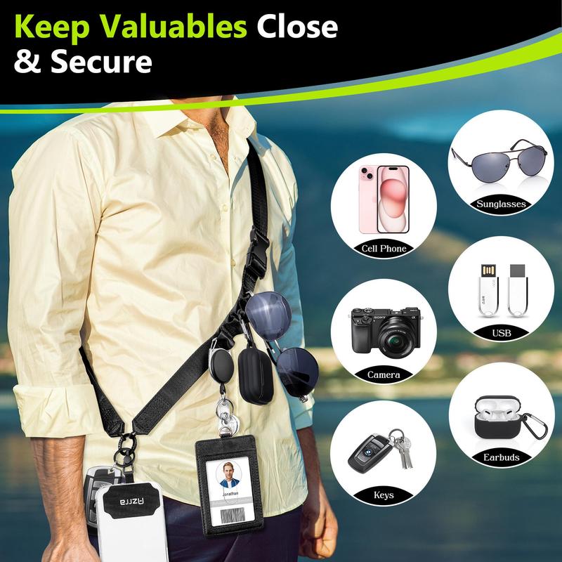 Adjustable Crossbody Cell Phone Lanyard with Phone Patch & Retractable ID Badge Card Holder, Smartphone Lanyard, Phone Accessories for Women & Men