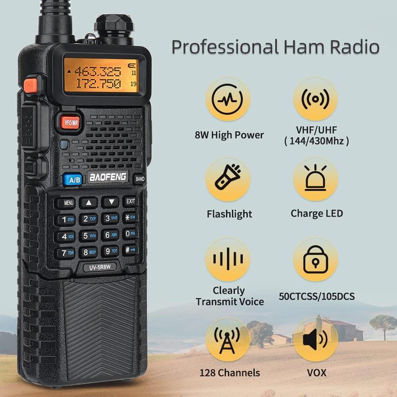 BAOFENG UV-5R 8W Ham Radio High Power 3800mAh Dual Band Portable Two Way Radio Long Range Rechargeable Handheld Radio