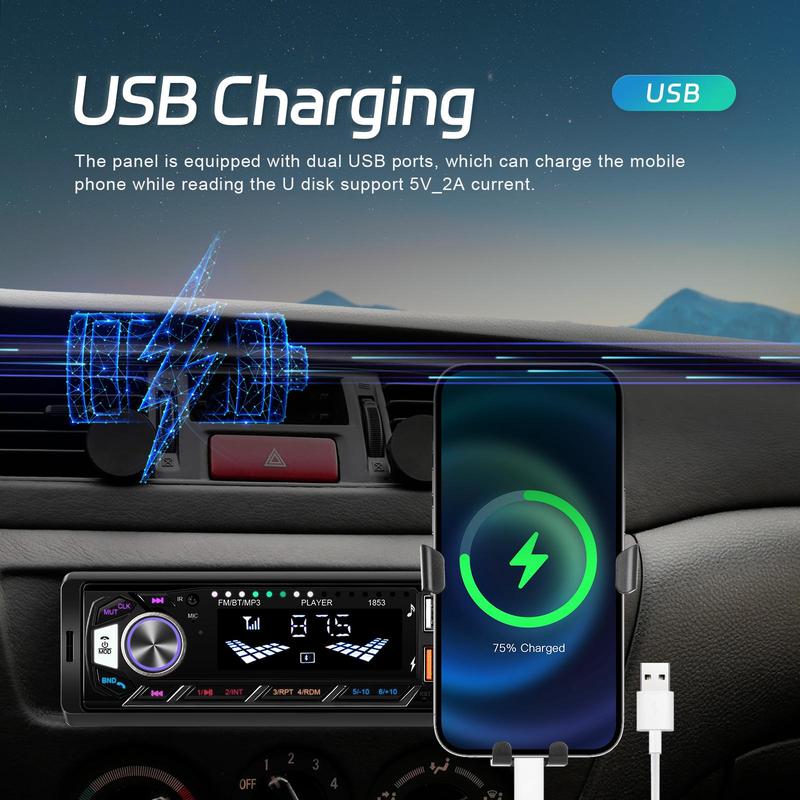 12V Car Video Player, Car MP3 Player with Bluetooth-compatible Connection, Support USB SD AUX, Detachable Phone Holder, Easy To Install