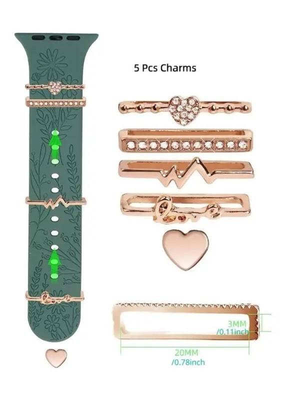 Heart Letter Rhinestone Decor Alloy Watchband Ring As Gift, 2024 New Stylish Compatible with Apple Samsung Huawei Smart Watch Strap