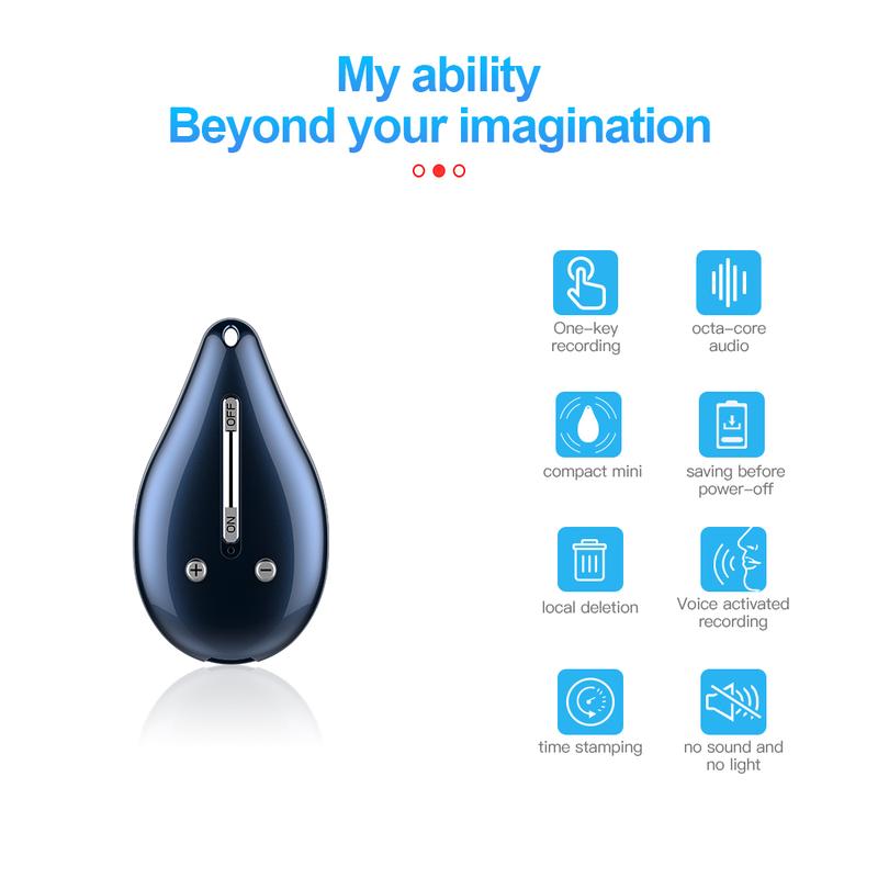 Water drop-shaped recorder, compact, portable, wearable, one-click high-definition recording, voice to document, supports interviews, meeting records, good concealment