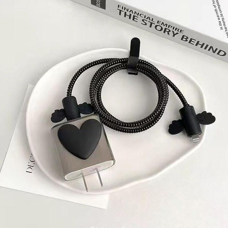 Heart Shaped Decor Pattern Charger & Data Cable Protector, Decorative Charger & Data Cable Protective Case, Phone Accessories for iPhone 18W & 20W Charger