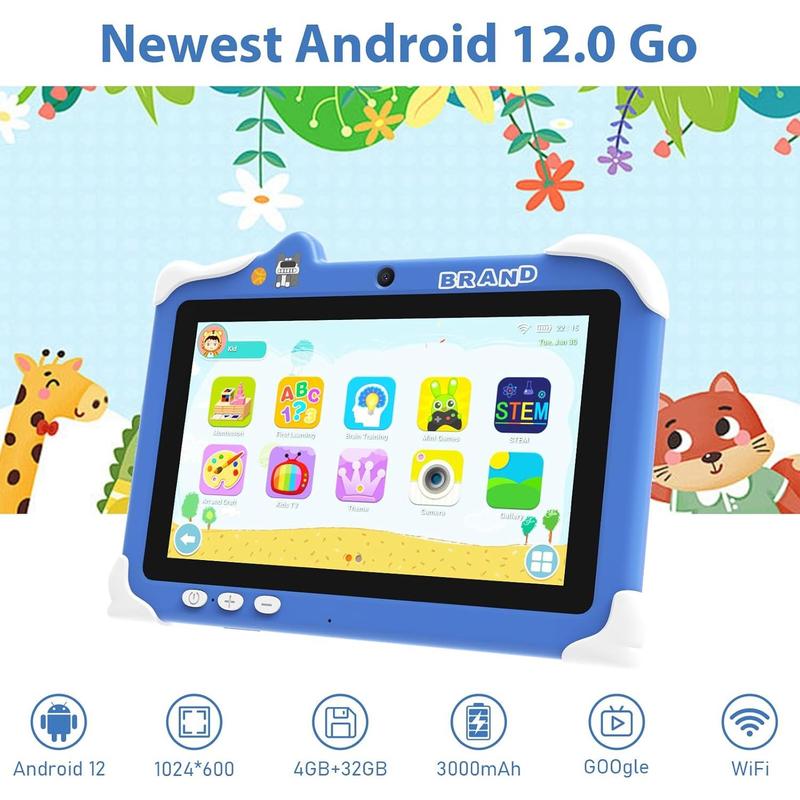 Tablet, 7 inch Android 12 Tablet for , 4GB RAM 32GB ROM 512GB Expandable  Tablet with Shockproof Case, Parental Control, Dual Camera,  IWAWA App Pre-Installed 2.4G 5G WiFi 6 Tablet