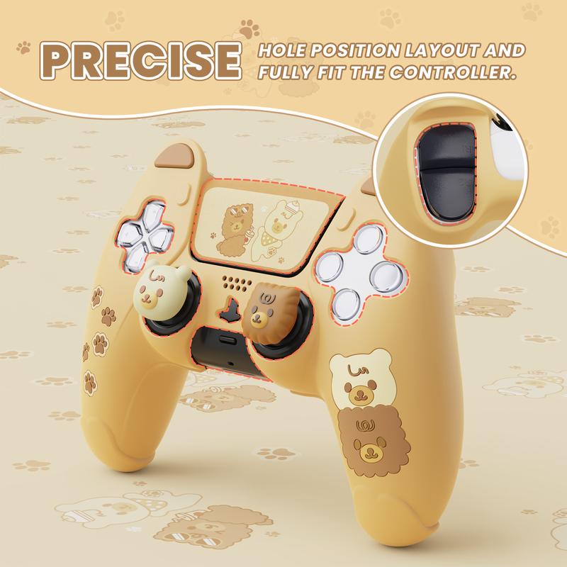 PlayVital Cute Bear Controller Silicone Case for ps5, Kawaii Controller Cover Protection Compatible with Charging Station, Gamepad Skin Protector for ps5 with Touch Pad Sticker & Thumb Grips Accessories