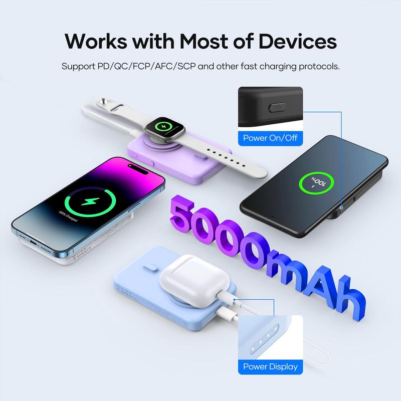 Wireless Charger Portable Mag-Safe-Battery Pack:5000mAh Power Bank 22.5W PD Fast Charging For iPhone Smartphone Accessories Chargeable Accessories