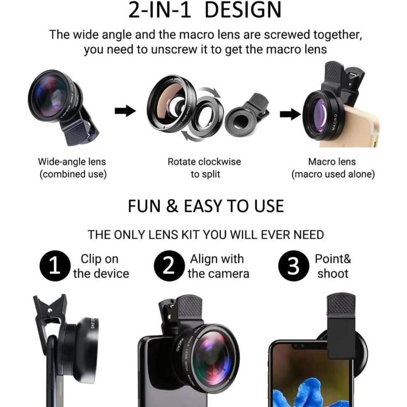 2 IN 1 Lens Universal Clip 37mm Mobile Phone Lens Professional 0.45X 49uv Super Wide-Angle + Macro HD Lens For iPhone Android