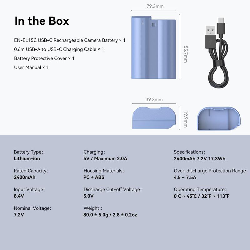 SMALLRIG EN-EL15C 2400mAh Camera Battery for Nikon Zf   Z8   Z7   Z6, USB-C Fast Charging Rechargeable Camera Battery for Z7 II, Z6 II, Z5, D850, D810, D810A, D780, D750, D610, D500, D7500-4332