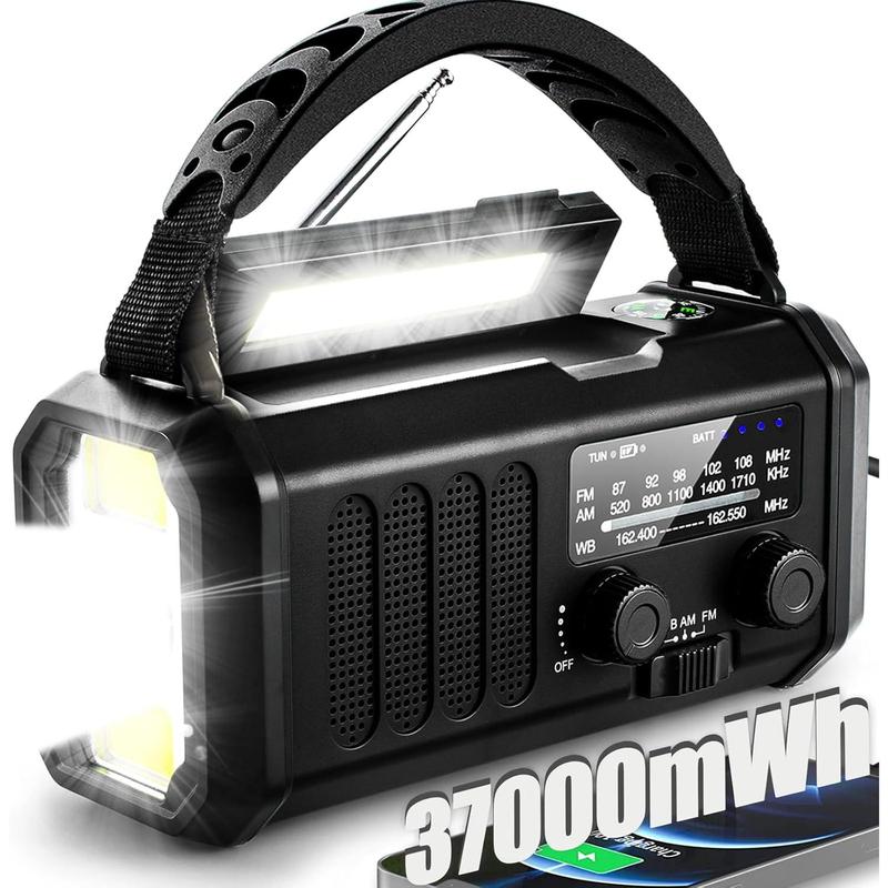 10000mAh 37000mWh  Hand Crank Radio AM FM with LED Flashlight Solar Radio, Portable Weather Radio,  Cell Phone Charger for Family Outdoor Camping and  Rescue