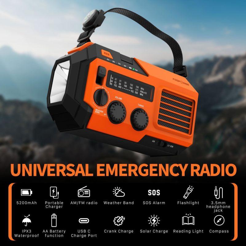 Emergency Weather Radio (Model A6) NOAA AM FM with 18500mWh Portable Power Bank, USB Solar Hand Crank Charging, Battery Operated, SOS Alarm & Flashlight for Indoor Outdoor Emergency