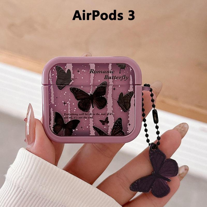 Fashion Butterfly Pattern Earphone Case with Pendant, 1 Count Decorative Earphone Protector Cover, Earphone Accessories Compatible with AirPods