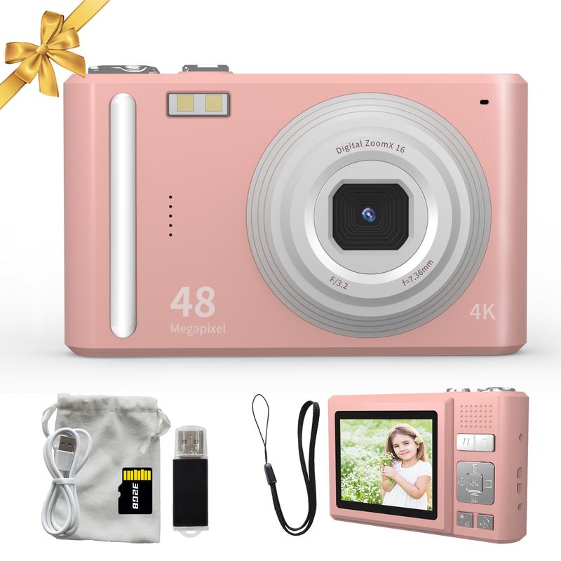 Fall 4K UHD and 48MP Digital Cameras with SD Card, SD Card Converter, 16X Zoom, 11 Photo Modes, Portable Mini for Students , Point and Camera Digital for Gifts, Christmas Gifts, Birthday Gift camera  for