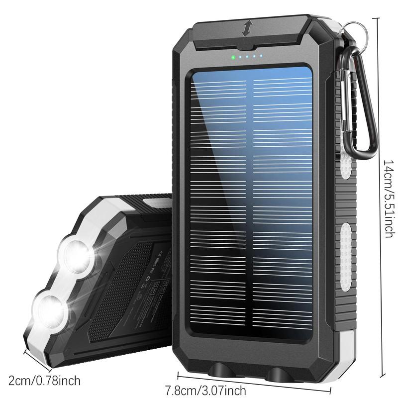 Portable Solar Powered Power Bank, 10000mAh Solar Charger with LED Flashlight, Outdoor Backup Power Charger, Power Bank with Buckle Compass