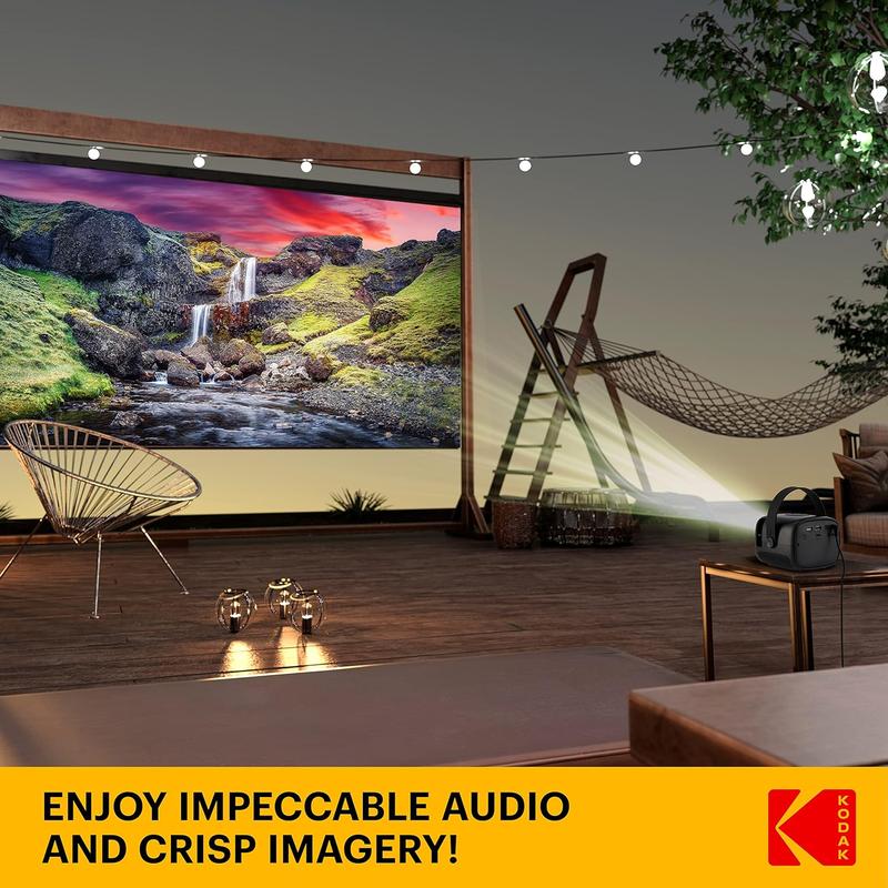 Kodak FLIK X2 100” Mini Projector, Portable Pico Projector with Remote, Speakers & Handle, Black