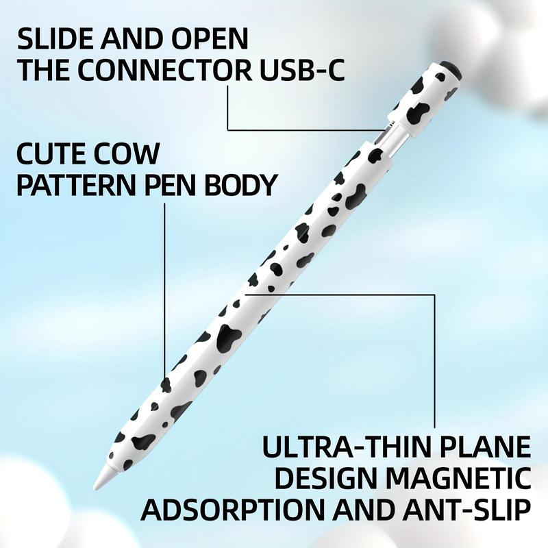 Cute Cow-print Pattern Silicone Pencil Case, Slim Pencil Protective Cover, Tablet Accessories Compatible with Apple Pencil