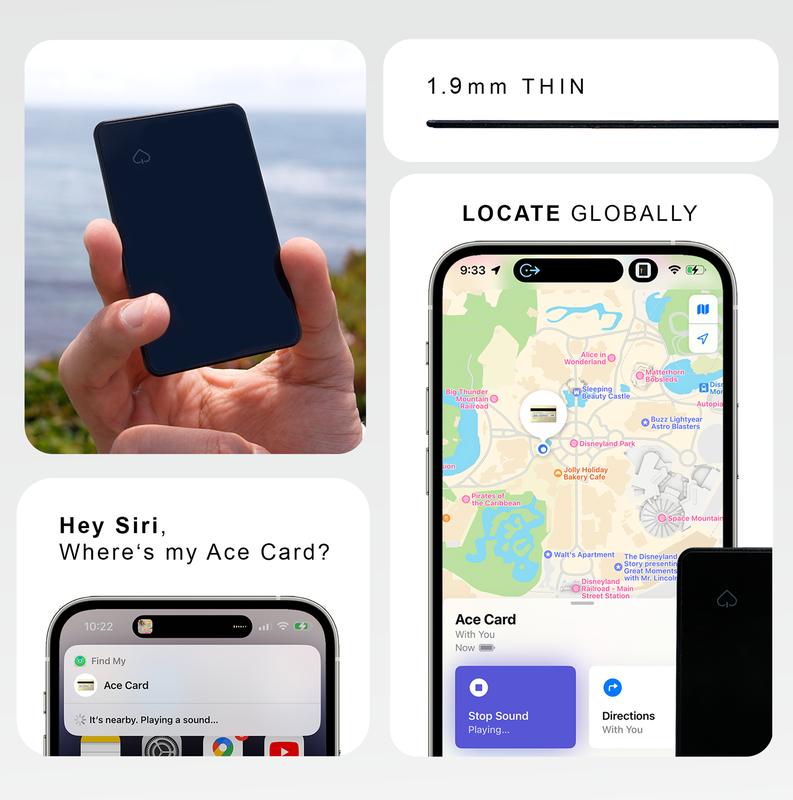[Only For iPhone] AceCard Wallet Tracker, 1.9mm Ultra Thin Worldwide Tracker, Apple Find My Compatible, Digital NFC Business Card & RFID Blocker Gps