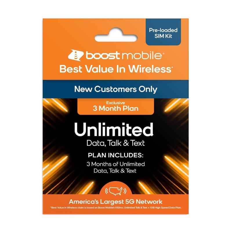 Boost Mobile Preloaded SIM Card Unlimited Data 3 Month