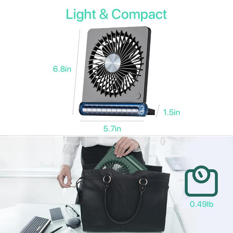 RoomGoodies Mini Desk Fan with Strong Airflow 220°Tilt Folding Portable Rechargeable 3 Speed Adjustable Ultra Quiet USB Fan for Office Bedroom Outdoor