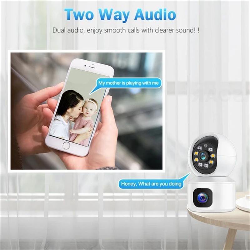 3K Indoor Camera, 2.4G WiFi Security Camera with Dual Lens, 360° HD Network Monitor with Two-way Talk, Motion-Detection, Color Night-Vision Camera