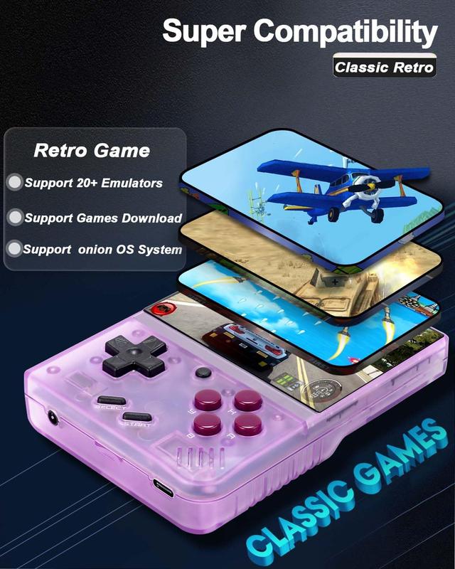 Miyoo Mini Plus,Retro Handheld Game Console with 64G TF Card,Support 10000+Games,3.5-inch Portable Rechargeable Open Source Game Console Emulator with Storage Case.(Purple) Compact Charging Lithium Screen Protection