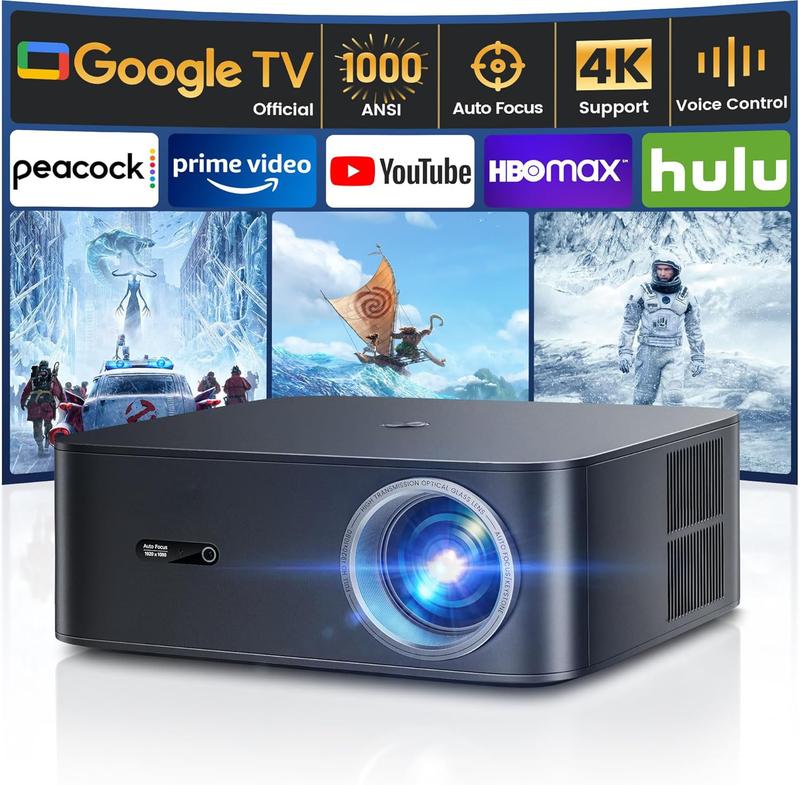 Smart Projector with WiFi 6 and Bluetooth, Netflix-Licensed 4K Support, Outdoor Movie Proyector, 1080P Home Ceiling Auto Focus Projector, Tech Gift for Holidays