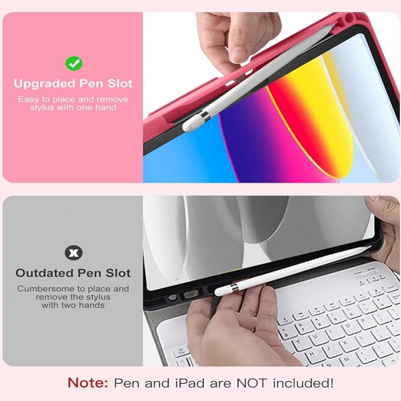 iPad 10th Generation Case with Keyboard 10.9 Inch - 7 Colors Backlit Wireless Detachable Folio Keyboard Cover with Pencil Holder for New iPad 10th Gen 2022 (Pink) Accessories Android