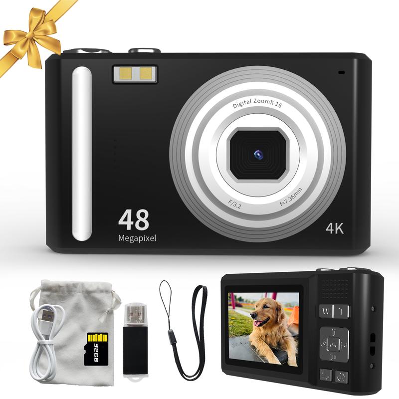 Fall 4K UHD and 48MP Digital Cameras with SD Card, SD Card Converter, 16X Zoom, 11 Photo Modes, Portable Mini for Students , Point and Camera Digital for Gifts, Christmas Gifts, Birthday Gift camera  for