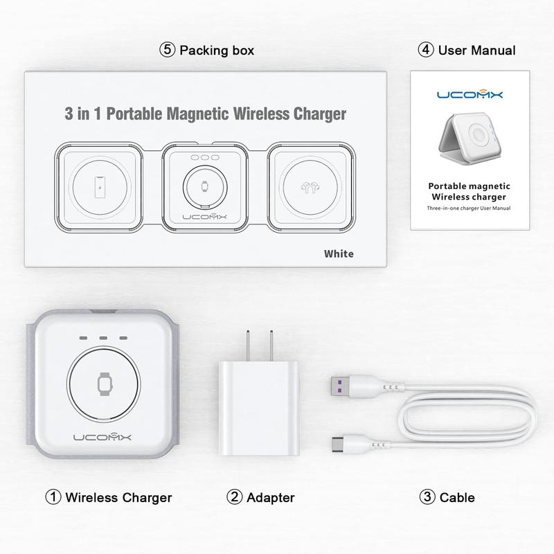 AwwPicks Ucomx Wireless Charging Station for Apple Multiple Devices - Foldable 3 in 1 Charging Station for iPhone - Travel Charging Pad Fast Wireless Charging for iPhone 15 14 13 12 for Apple Watch  for Airpods 3 2 Pro