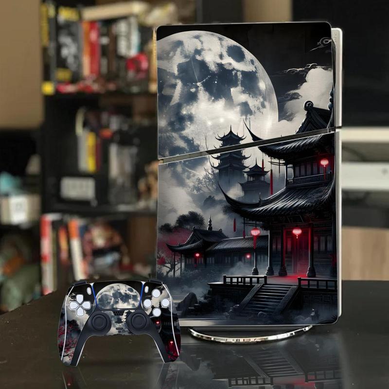 Moon Pattern Game Console Sticker, 1 Set Waterproof Self Adhesive Console Sticker, Decorative Console Protector for PS5 Slim