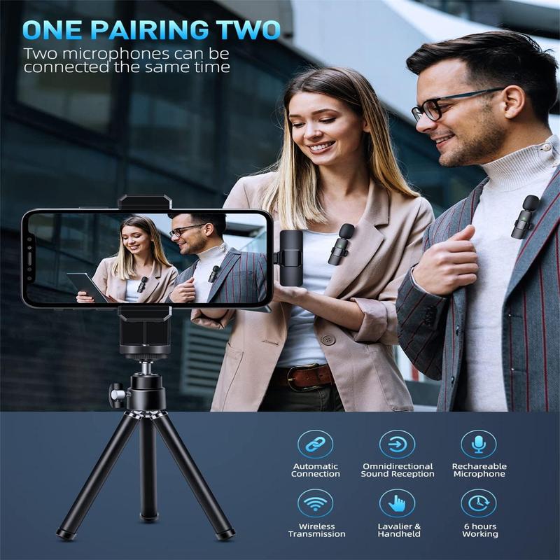 2024 Professional Wireless Lavalier Microphone for iPhone, iPad, Android - 2Pcs Cordless Omnidirectional Condenser Recording Mic with USB-C for Interview, Video, Podcast, TikTok, christmas gift ideas Black Friday Deals tiktok shop store