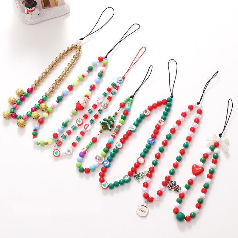 Christmas Beaded Phone Chain, Cute Beaded Phone Lanyard, Creative Phone Strap for Women & Girls, Fashion Phone Accessories for Daily Use