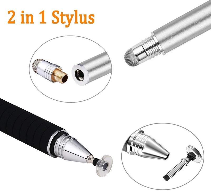 Stylus Pens for Touch Screens - Disc & Fiber Tip 2 in 1 High Sensitivity Universal Stylus for iPad, iPhone, Tablets and Other Capacitive Touch Screens