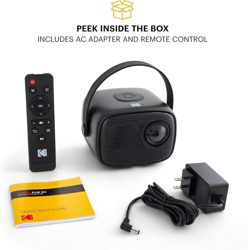 Kodak FLIK X2 100” Mini Projector, Portable Pico Projector with Remote, Speakers & Handle, Black