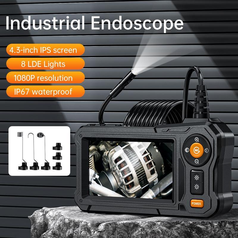 4.3 Inch Screen Endoscope, IP67 Waterproof Endoscope Camera with LED Light, HD1080P Endoscope for Mechanical Equipment & Car Maintenance, Plumbing Room Auxiliary Inspection