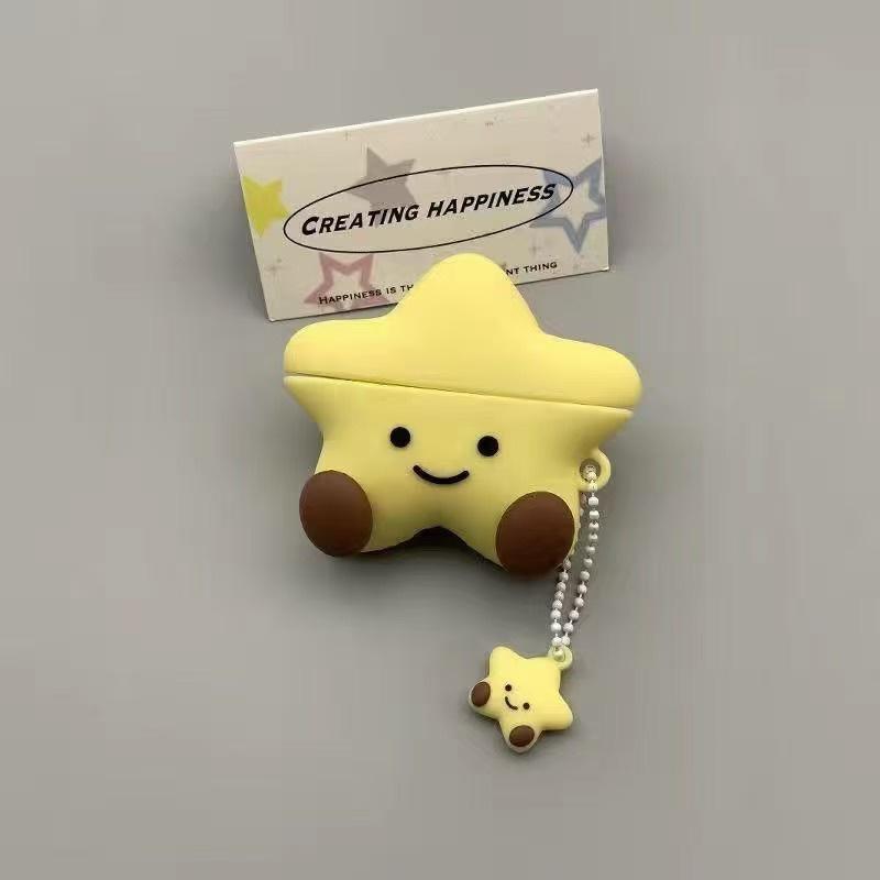 Cute Star Shaped Headphone Case with Moon Pendant, Earphone Protective Cover, Earphone Accessories Compatible with AirPods 4 3 2 1 Pro 2