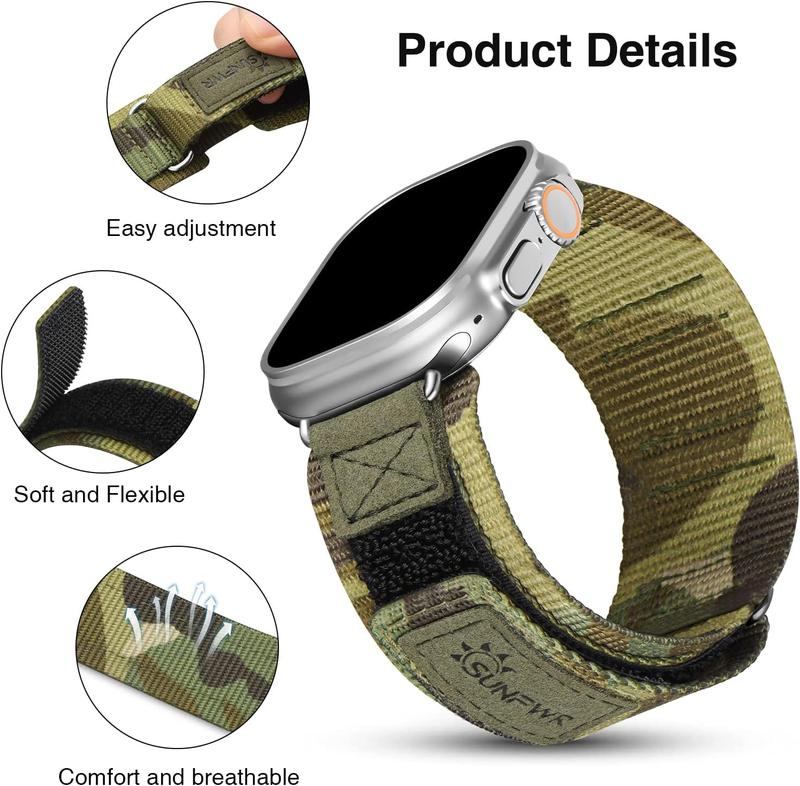 Sunfwr Watch Band Rugged Velcro Band for Apple Watch 42mm 44mm 45mm 49mm 38mm 40mm 41mm - Tough Nylon Strap with Three Buckle Loop Design - Compatible with iWatch Series 1-9 & SE Accessories Wearable